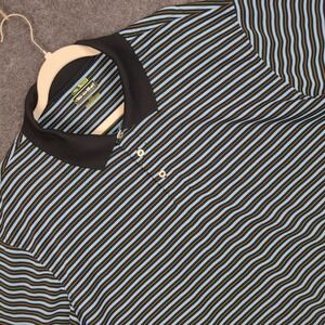 Bolle Golf Tech Polo Shirt Mens Large Blue‎ Black Stripe Short Sleeve